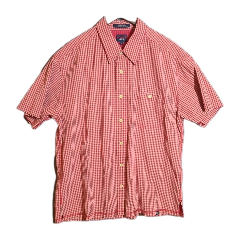 Vintage‎ Tommy Jeans Shirt Men's Large Red Gingham Check 90s Y2K Made in Macao